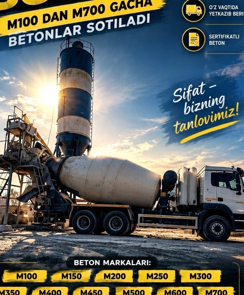Tayyor beton M100–M700 va mikser xizmati, Qo'qon
