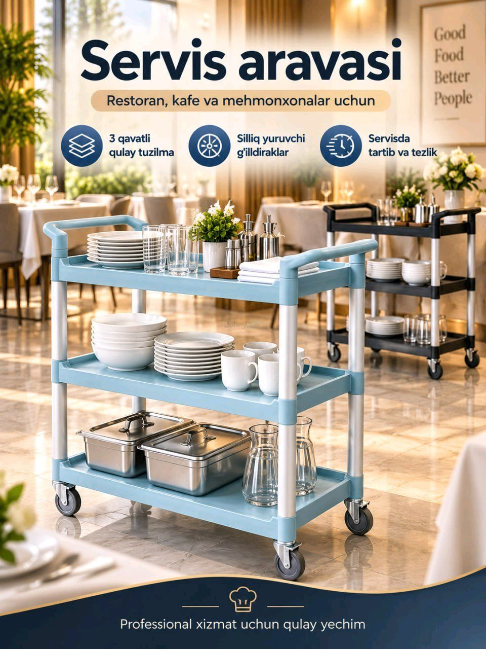 Restoran, kafe va mehmonxonalar uchun 3 qavatli servis aravasi sotiladi, Zangiota