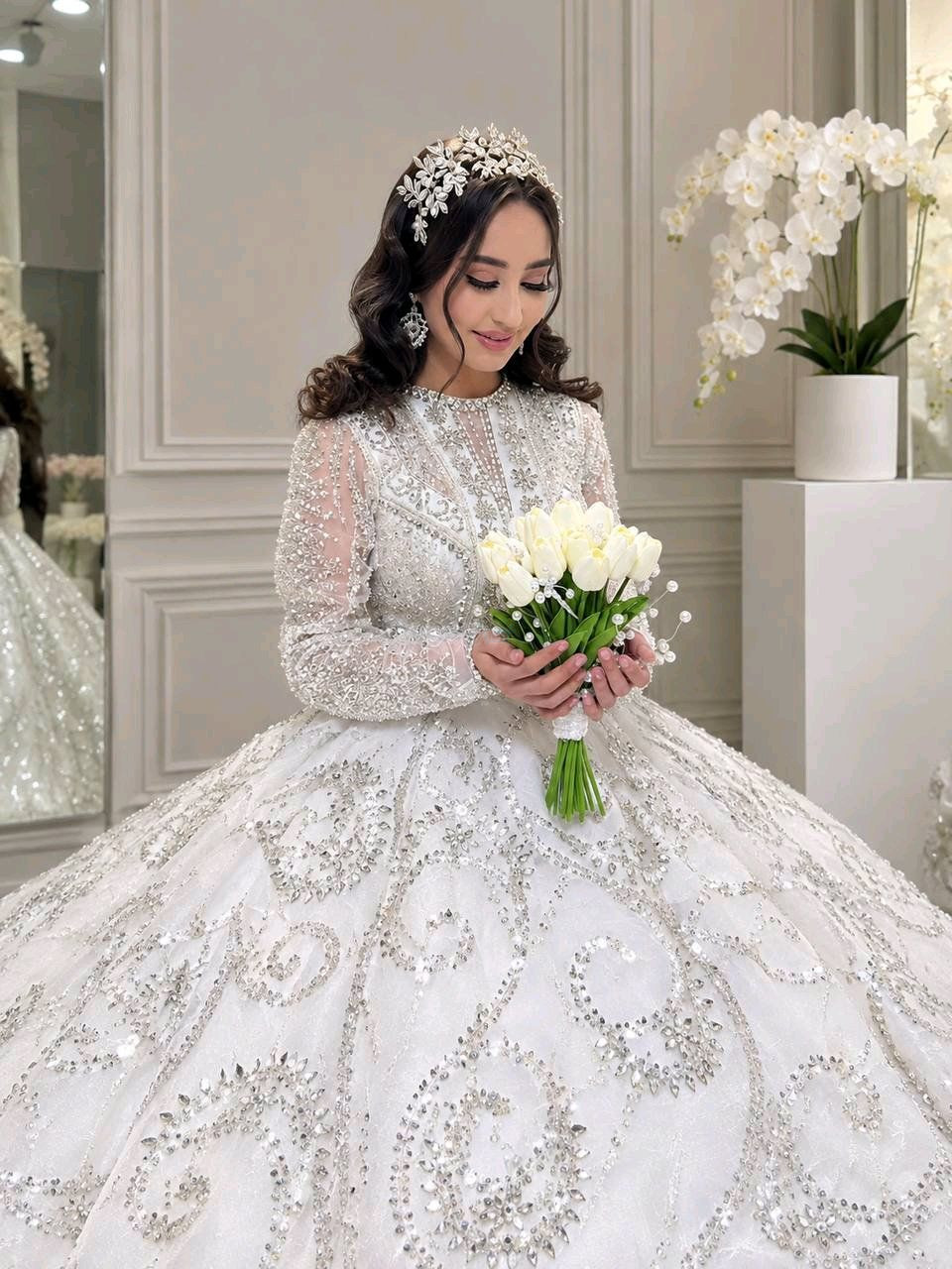 Shalemar wedding dress, white, size L, for sale in Sirdaryo — 3