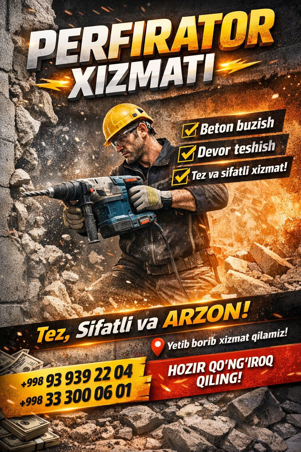 Perforator service — concrete demolition, wall drilling, Chilonzor — 3
