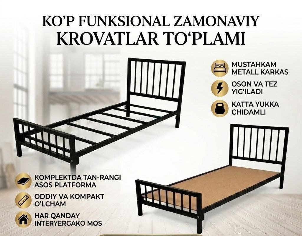 Metal bed frame, single-tier — Uchtepa, for sale