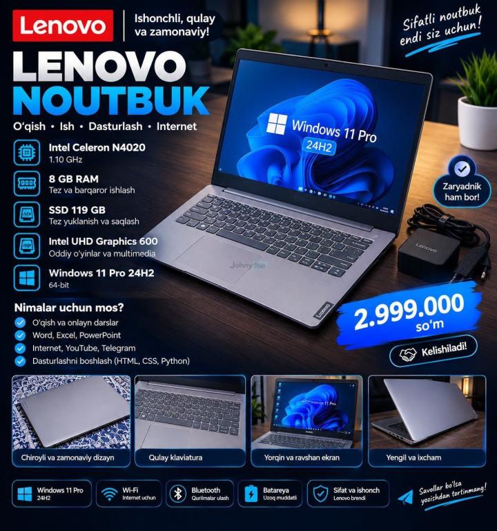 Ноутбук Lenovo продаётся, 8 GB RAM, Intel Celeron N4020, Вобкент